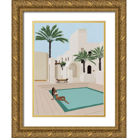 Poolside Paige Gold Ornate Wood Framed Art Print with Double Matting by Urban Road