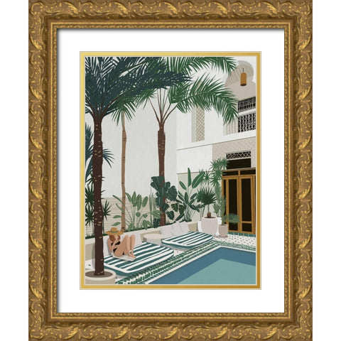 Vacationing Veronica Gold Ornate Wood Framed Art Print with Double Matting by Urban Road