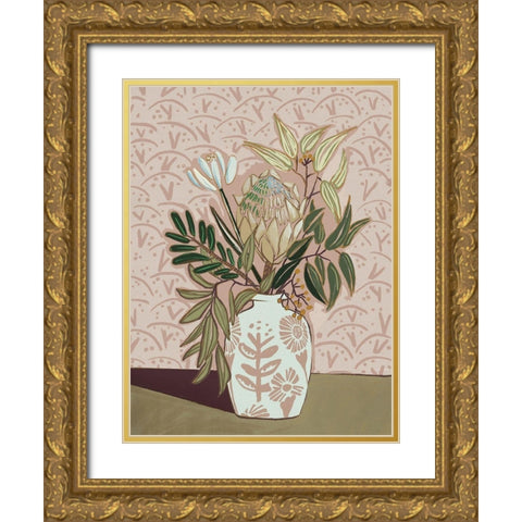 Protea Posy Gold Ornate Wood Framed Art Print with Double Matting by Urban Road