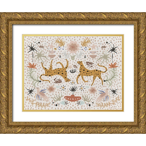 Leaping Leopards Gold Ornate Wood Framed Art Print with Double Matting by Urban Road