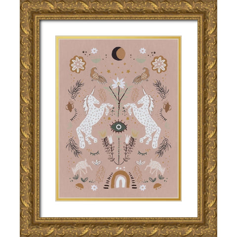 Unicorn Dreaming Gold Ornate Wood Framed Art Print with Double Matting by Urban Road