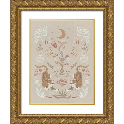 Tapestry Tigress Gold Ornate Wood Framed Art Print with Double Matting by Urban Road