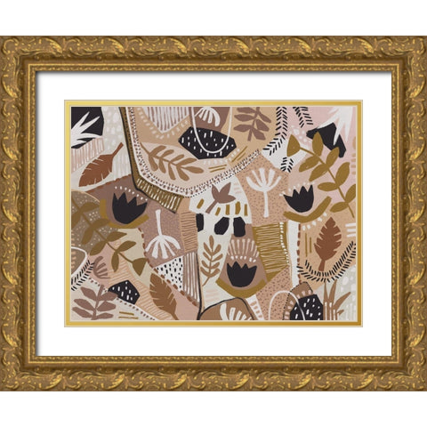 Patchwork Proteas Gold Ornate Wood Framed Art Print with Double Matting by Urban Road