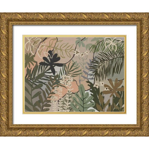 Jungle Florals Gold Ornate Wood Framed Art Print with Double Matting by Urban Road