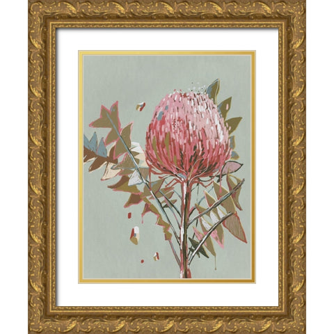 Sage Waratah Gold Ornate Wood Framed Art Print with Double Matting by Urban Road