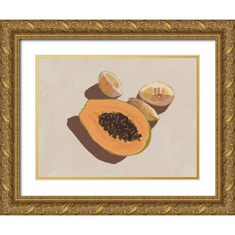 Oh my Papaya! Gold Ornate Wood Framed Art Print with Double Matting by Urban Road