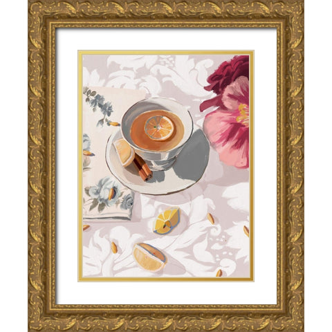 A Cup of Tea Gold Ornate Wood Framed Art Print with Double Matting by Urban Road