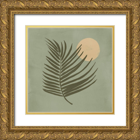 Sunrise Palm Green Gold Ornate Wood Framed Art Print with Double Matting by Urban Road
