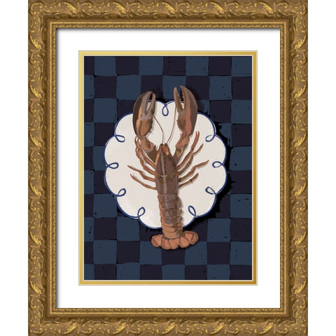 Freshwater Deep Blue Gold Ornate Wood Framed Art Print with Double Matting by Urban Road