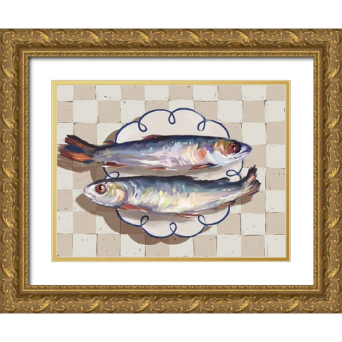 Catch of the Day Blue Gold Ornate Wood Framed Art Print with Double Matting by Urban Road
