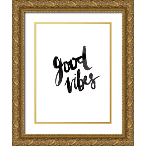 Good Vibes Poster Gold Ornate Wood Framed Art Print with Double Matting by Urban Road