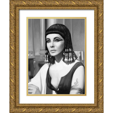 Cleopatra Mono Poster Gold Ornate Wood Framed Art Print with Double Matting by Urban Road