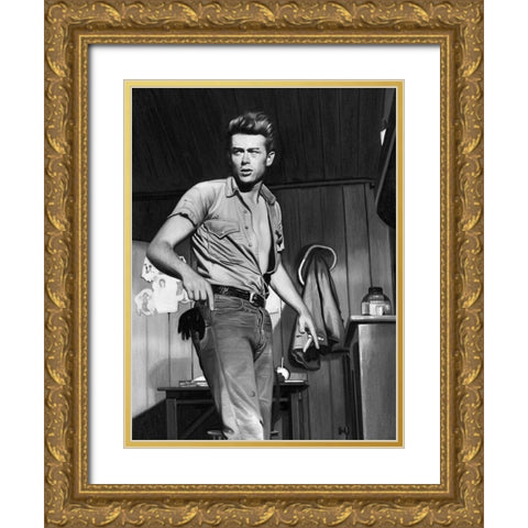 James Dean Mono Poster Gold Ornate Wood Framed Art Print with Double Matting by Urban Road