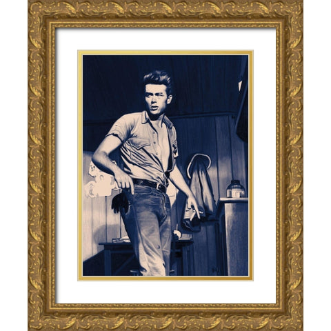 James Dean Blue Poster Gold Ornate Wood Framed Art Print with Double Matting by Urban Road