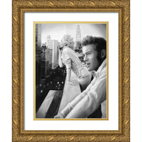 James and Marilyn Mono Poster Gold Ornate Wood Framed Art Print with Double Matting by Urban Road