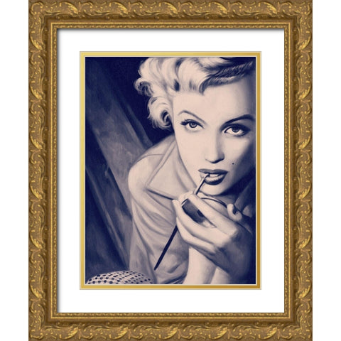 Marilyn Blue Poster Gold Ornate Wood Framed Art Print with Double Matting by Urban Road