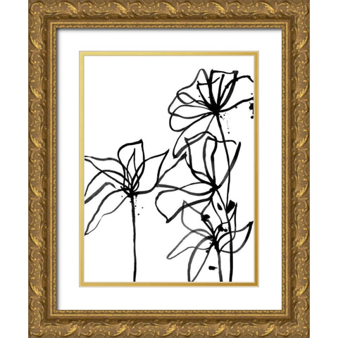 Ink Flowers I Poster Gold Ornate Wood Framed Art Print with Double Matting by Urban Road