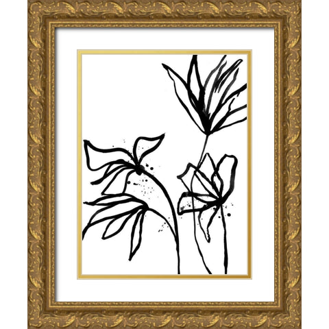 Ink Flowers II Poster Gold Ornate Wood Framed Art Print with Double Matting by Urban Road