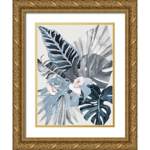 Tropical Leaves Blue II Poster Gold Ornate Wood Framed Art Print with Double Matting by Urban Road