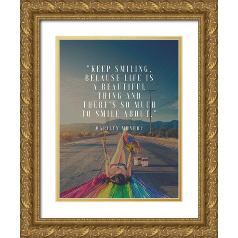 Marilyn Monroe Quote: Keep Smiling Gold Ornate Wood Framed Art Print with Double Matting by ArtsyQuotes