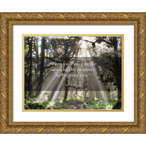Maori Proverb Quote: Face to the Sun Gold Ornate Wood Framed Art Print with Double Matting by ArtsyQuotes