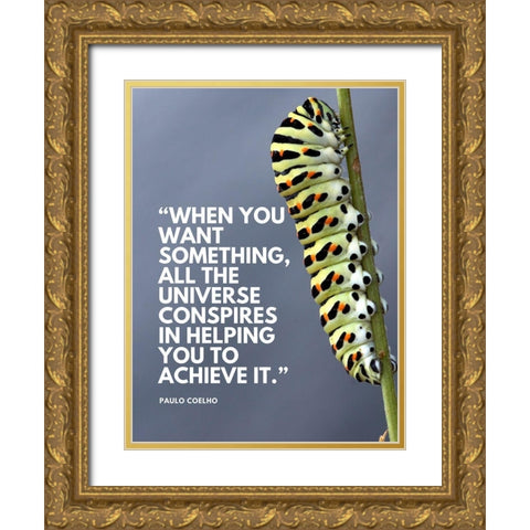 Paulo Coelho Quote: Want Something Gold Ornate Wood Framed Art Print with Double Matting by ArtsyQuotes