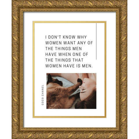 Coco Chanel Quote: Women Have Men Gold Ornate Wood Framed Art Print with Double Matting by ArtsyQuotes