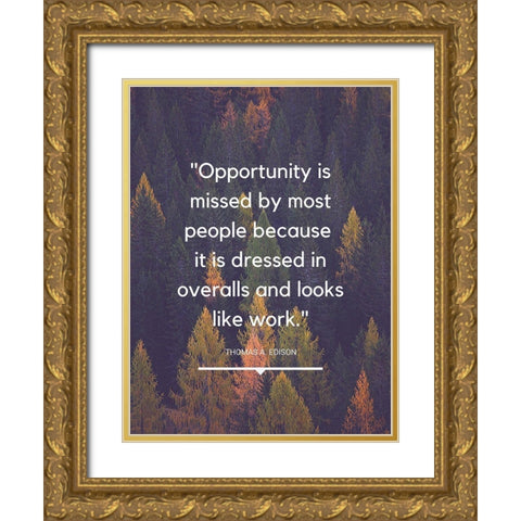 Thomas Edison Quote: Opportunity Missed Gold Ornate Wood Framed Art Print with Double Matting by ArtsyQuotes