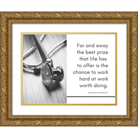 Theodore Roosevelt Quote: Far and Away Gold Ornate Wood Framed Art Print with Double Matting by ArtsyQuotes