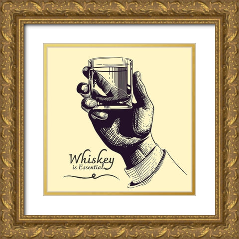 Artsy Quotes Quote: Whiskey is Essential Gold Ornate Wood Framed Art Print with Double Matting by ArtsyQuotes