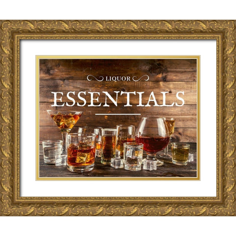 Artsy Quotes Quote: Liquor Essentials Gold Ornate Wood Framed Art Print with Double Matting by ArtsyQuotes