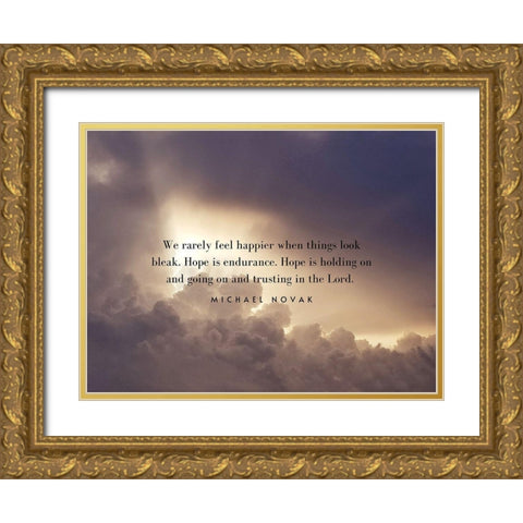 Michael Novak Quote: Hope is Endurance Gold Ornate Wood Framed Art Print with Double Matting by ArtsyQuotes