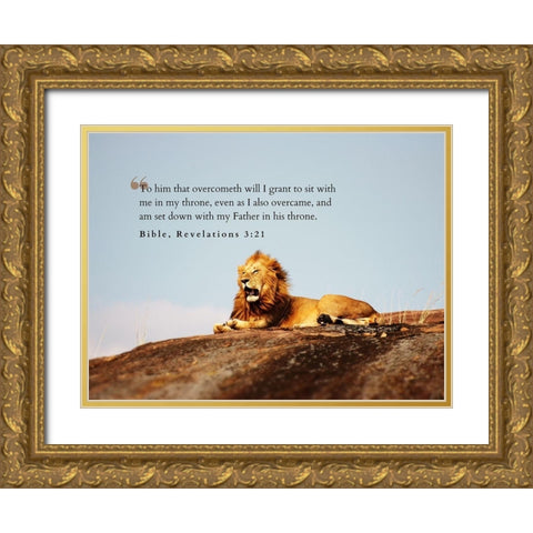 Bible Verse Quote Revelation 3:21 Gold Ornate Wood Framed Art Print with Double Matting by ArtsyQuotes