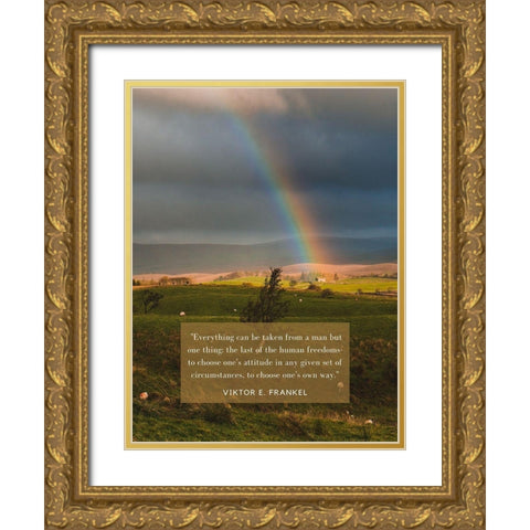 Viktor E. Frankel Quote: Human Freedoms Gold Ornate Wood Framed Art Print with Double Matting by ArtsyQuotes