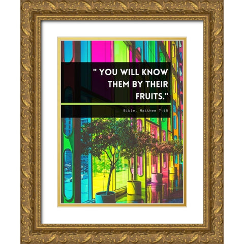 Bible Verse Quote Matthew 7:16 Gold Ornate Wood Framed Art Print with Double Matting by ArtsyQuotes