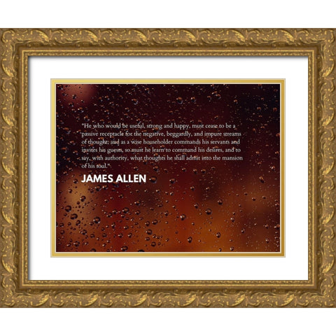 James Allen Quote: Strong and Happy Gold Ornate Wood Framed Art Print with Double Matting by ArtsyQuotes