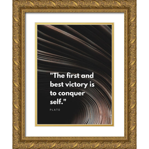 Plato Quote: Conquer Self Gold Ornate Wood Framed Art Print with Double Matting by ArtsyQuotes