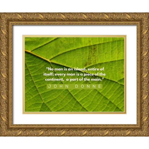 John Donne Quote: No Man is an Island Gold Ornate Wood Framed Art Print with Double Matting by ArtsyQuotes