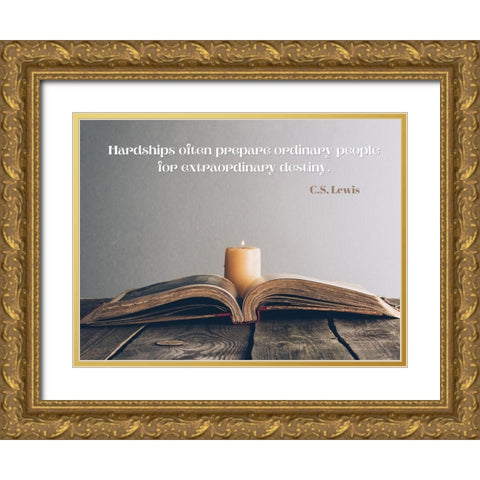 C.S. Lewis Quote: Hardships Gold Ornate Wood Framed Art Print with Double Matting by ArtsyQuotes