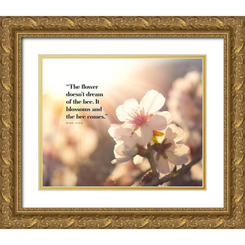 Mark Nepo Quote: Blossoms Gold Ornate Wood Framed Art Print with Double Matting by ArtsyQuotes