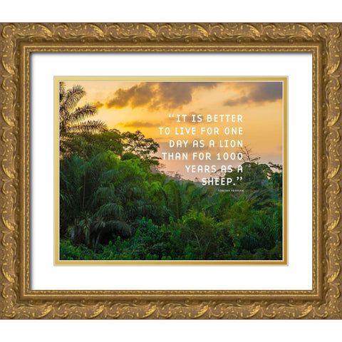 Tibetan Proverb Quote: One Day as a Lion Gold Ornate Wood Framed Art Print with Double Matting by ArtsyQuotes