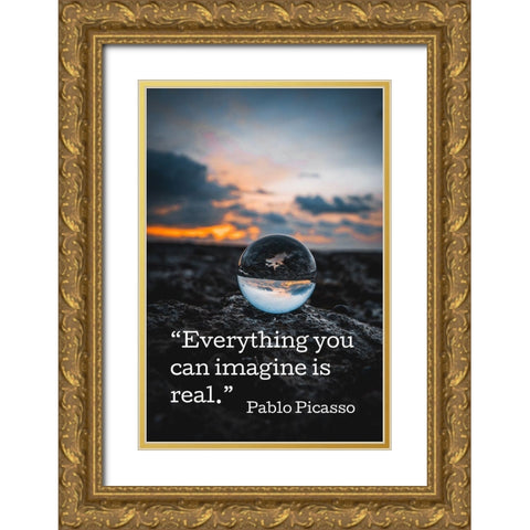 Pablo Picasso Quote: Imagine Gold Ornate Wood Framed Art Print with Double Matting by ArtsyQuotes