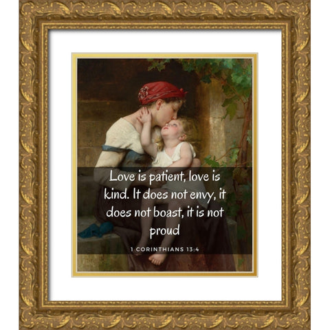 Bible Verse Quote 1 Corinthians 13:4, Leon Brazile Perrault, Mother with Child Gold Ornate Wood Framed Art Print with Double Matting by ArtsyQuotes