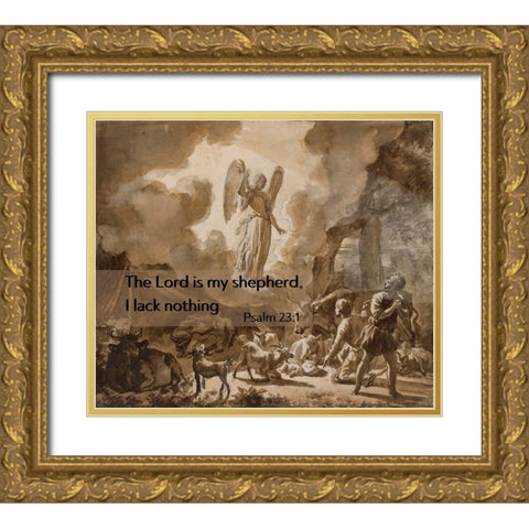 Bible Verse Quote Psalm 23:1, Adriaen van de Velde, The Angel Appearing to the Shepherds Gold Ornate Wood Framed Art Print with Double Matting by ArtsyQuotes