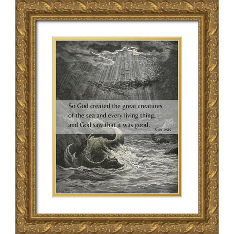 Bible Verse Quote Genesis 1:21, Gustave Dore - Creation of the Fish and Birds Gold Ornate Wood Framed Art Print with Double Matting by ArtsyQuotes