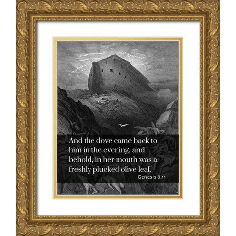 Bible Verse Quote Genesis 8:11, Gustave Dore - The Dove sent forth from the Ark Gold Ornate Wood Framed Art Print with Double Matting by ArtsyQuotes