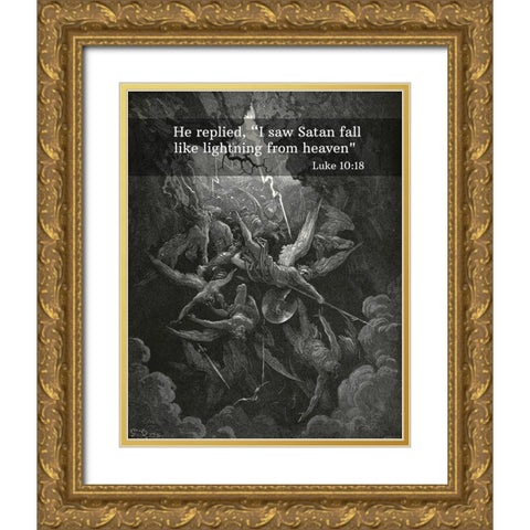 Bible Verse Quote Luke 10:18, Gustave Dore - The Mouth of Hell Gold Ornate Wood Framed Art Print with Double Matting by ArtsyQuotes