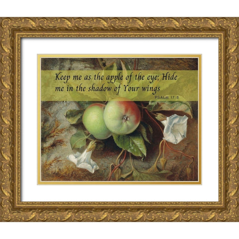 Bible Verse Quote Psalm 17:8, Edward John Poynter - Autumn Apples and Convolvulus Gold Ornate Wood Framed Art Print with Double Matting by ArtsyQuotes