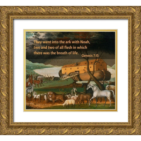 Bible Verse Quote Genesis 7:15, Edward Hicks - Noahs Ark Gold Ornate Wood Framed Art Print with Double Matting by ArtsyQuotes