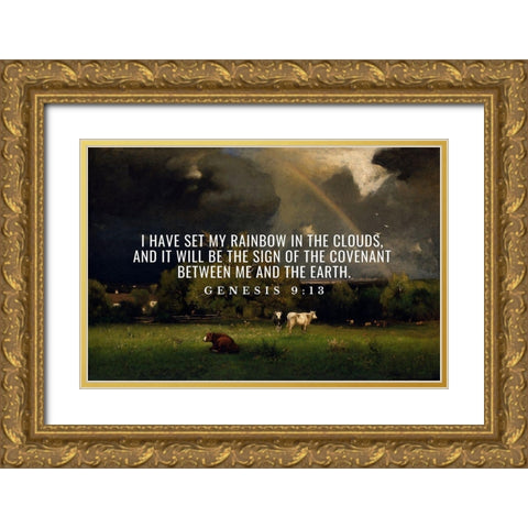 Bible Verse Quote Genesis 9:13, George Inness - The Rainbow Gold Ornate Wood Framed Art Print with Double Matting by ArtsyQuotes